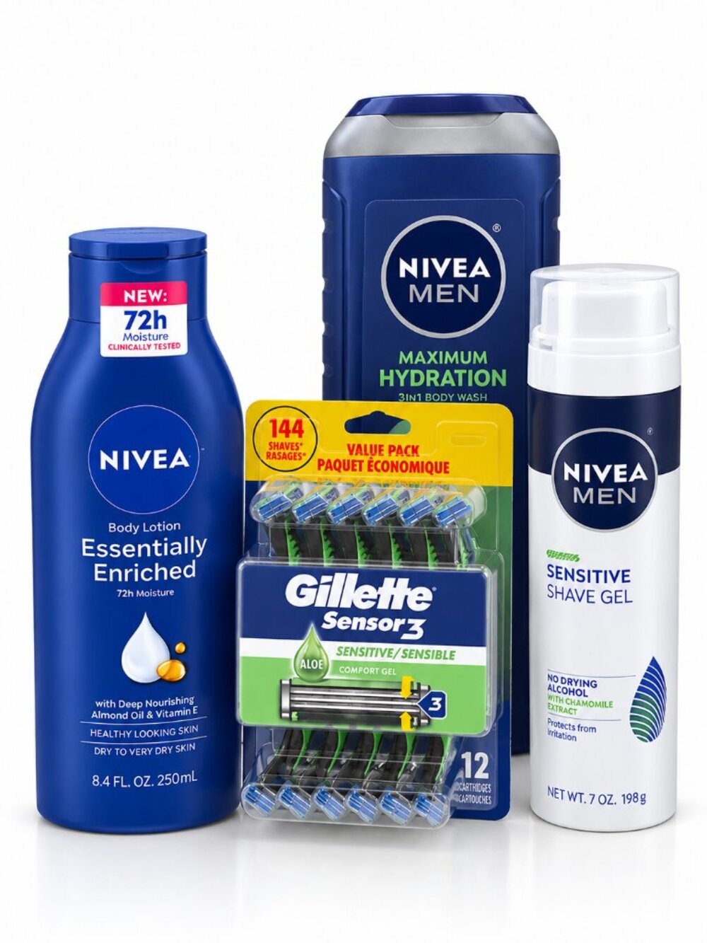 Gillette Sensor3 Razors Nivea Men Shave Gel & Lotion Set